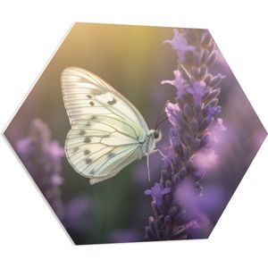 PVC Schuimplaat Hexagon - Insect - Vlinder - Bloem - Lavendel - 70x60.9 cm Foto op Hexagon (Met Ophangsysteem)