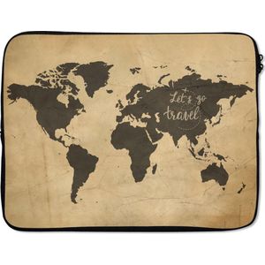 Laptophoes 17 inch - Wereldkaart - Reizen - Vintage - Laptop sleeve - Binnenmaat 42,5x30 cm - Zwarte achterkant