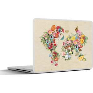 Laptop sticker - 13.3 inch - Wereldkaart - Bloemen - Craft papier - 31x22,5cm - Laptopstickers - Laptop skin - Cover