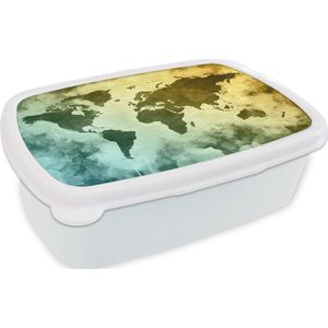 Broodtrommel Wit - Lunchbox - Brooddoos - Wereldkaart - Groen - Blauw - 18x12x6 cm - Volwassenen