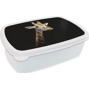 Broodtrommel Wit - Lunchbox - Brooddoos - Giraffe kop voor zwarte achtergrond - 18x12x6 cm - Volwassenen