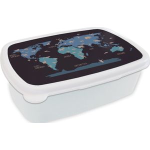 Broodtrommel Wit - Lunchbox - Brooddoos - Wereldkaart Kinderen - Dieren - Bruin - 18x12x6 cm - Volwassenen