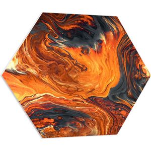 WallClassics - PVC Schuimplaat Hexagon  - Oranje/Zwarte Verfmix - 80x69.6 cm Foto op Hexagon (Met Ophangsysteem)