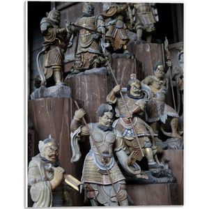 WallClassics - PVC Schuimplaat- Ridder Standbeelden op Houten Blokken - 30x40 cm Foto op PVC Schuimplaat