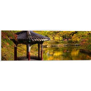 WallClassics - PVC Schuimplaat - Gazebo bij een Vijver - Secret Garden - Seoul - 60x20 cm Foto op PVC Schuimplaat (Met Ophangsysteem)