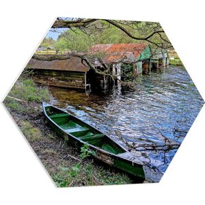 WallClassics - PVC Schuimplaat Hexagon  - Groene Kano bij Water - 80x69.6 cm Foto op Hexagon (Met Ophangsysteem)