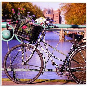 WallClassics - PVC Schuimplaat - Fiets geparkeerd op Brug - 50x50 cm Foto op PVC Schuimplaat (Met Ophangsysteem)