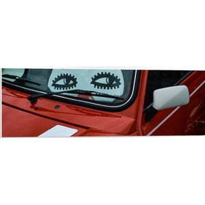 WallClassics - PVC Schuimplaat - Tekening op Rode Auto - 90x30 cm Foto op PVC Schuimplaat (Met Ophangsysteem)