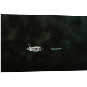 WallClassics - PVC Schuimplaat- Bovenaanzicht van Bootje met Klein Bootje - 90x60 cm Foto op PVC Schuimplaat