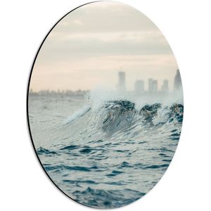 WallClassics - Dibond Ovaal - Donker Blauwe Golf - 30x40 cm Foto op Ovaal (Met Ophangsysteem)