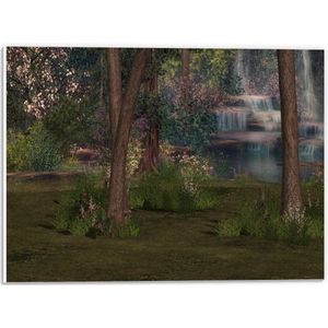 WallClassics - PVC Schuimplaat- Bloemen en Bomen bij Waterval - 40x30 cm Foto op PVC Schuimplaat