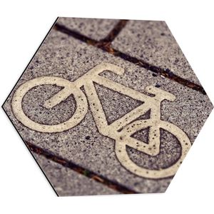 WallClassics - Dibond Hexagon - Logo van Fiets op Stenen - 50x43.5 cm Foto op Hexagon (Met Ophangsysteem)