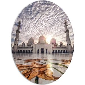 WallClassics - PVC Schuimplaat Ovaal - Moskee in Abu Dhabi - Sjeik Zayed Moskee - 51x68 cm Foto op Ovaal (Met Ophangsysteem)
