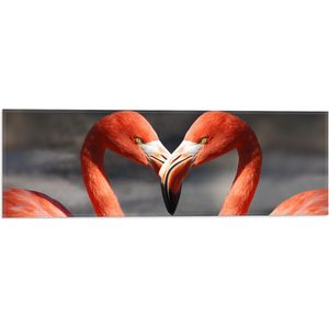 WallClassics - Vlag - Hartvormige Roze Flamingo's - 60x20 cm Foto op Polyester Vlag