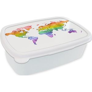 Broodtrommel Wit - Lunchbox - Brooddoos - Wereldkaart - Pride vlag - Waterverf - 18x12x6 cm - Volwassenen