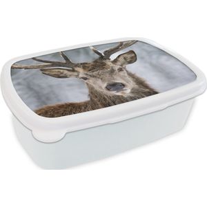 Broodtrommel Wit - Lunchbox - Brooddoos - Hert - Gewei - Sneeuw - 18x12x6 cm - Volwassenen