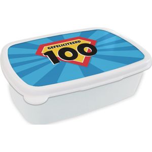 Broodtrommel Wit - Lunchbox - Brooddoos - Jubileum - 100 jaar - Feest - 18x12x6 cm - Volwassenen