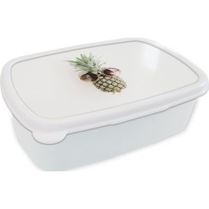 Broodtrommel Wit - Lunchbox - Brooddoos - Ananas - Zonnebril - Tropisch - 18x12x6 cm - Volwassenen