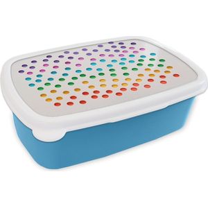 Broodtrommel Blauw - Lunchbox - Brooddoos - Regenboogkleurige gaten in wit papier - 18x12x6 cm - Kinderen - Jongen