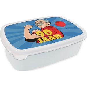 Broodtrommel Wit - Lunchbox - Brooddoos - Verjaardag - 90 Jaar - Man - 18x12x6 cm - Volwassenen