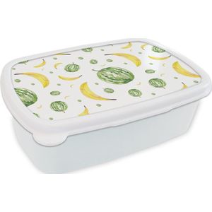 Broodtrommel Wit - Lunchbox - Brooddoos - Bananen - Meloenen - Sjablonen - 18x12x6 cm - Volwassenen