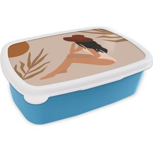 Broodtrommel Blauw - Lunchbox - Brooddoos - Zomer - Zon - Hoed - 18x12x6 cm - Kinderen - Jongen