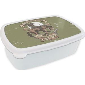 Broodtrommel Wit - Lunchbox - Brooddoos - Paarden - Cowboy - Retro - Tekening - 18x12x6 cm - Volwassenen