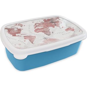Broodtrommel Blauw - Lunchbox - Brooddoos - Wereldkaart - Verf - Roze - 18x12x6 cm - Kinderen - Jongen