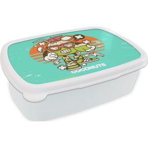 Broodtrommel Wit - Lunchbox - Brooddoos - Kokosnoot - Bril - Retro - 18x12x6 cm - Volwassenen