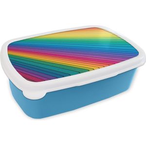 Broodtrommel Blauw - Lunchbox - Brooddoos - Regenboog gekleurd papier - 18x12x6 cm - Kinderen - Jongen
