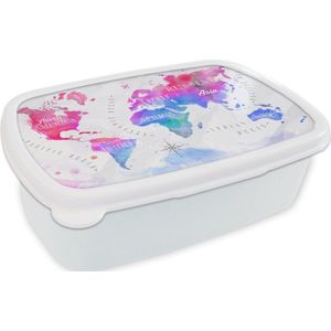 Broodtrommel Wit - Lunchbox - Brooddoos - Kleuren - Wereldkaart - Olieverf - 18x12x6 cm - Volwassenen