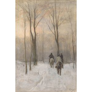 Anton Mauve - Ruiters in de Sneeuw in het Haagse Bos (1880) Canvas Print