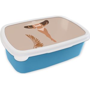 Broodtrommel Blauw - Lunchbox - Brooddoos - Zomer - Hoed - Bikini - 18x12x6 cm - Kinderen - Jongen