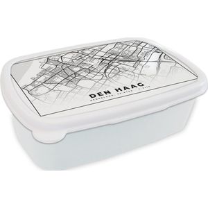 Broodtrommel Wit - Lunchbox - Brooddoos - Kaart - Den Haag - Nederland - 18x12x6 cm - Volwassenen