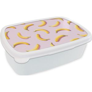 Broodtrommel Wit - Lunchbox - Brooddoos - Banaan - Roze - Pastel - 18x12x6 cm - Volwassenen