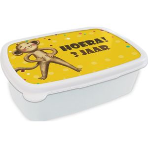 Broodtrommel Wit - Lunchbox - Brooddoos - Verjaardag kind - 3 jaar - Knuffeldier - 18x12x6 cm - Volwassenen