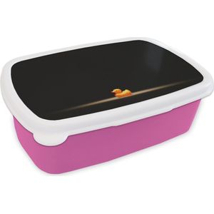 Broodtrommel Roze - Lunchbox - Brooddoos - Bad eend in fel licht op zwarte achtergrond - 18x12x6 cm - Kinderen - Meisje