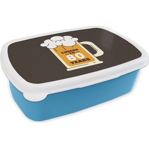 Broodtrommel Blauw - Lunchbox - Brooddoos - Feest - Jubileum - 80 Jaar - 18x12x6 cm - Kinderen - Jongen