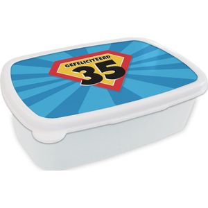 Broodtrommel Wit - Lunchbox - Brooddoos - Feest - 35 jaar verjaardag - Superheldencape - 18x12x6 cm - Volwassenen