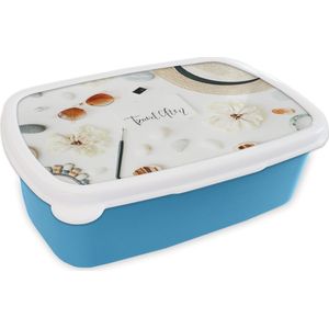 Broodtrommel Blauw - Lunchbox - Brooddoos - Tropisch - Hoed - Collectie - 18x12x6 cm - Kinderen - Jongen