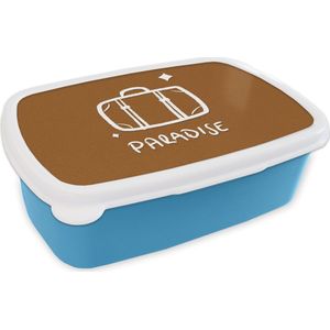 Broodtrommel Blauw - Lunchbox - Brooddoos - Zomer - Koffer - Vakantie - 18x12x6 cm - Kinderen - Jongen