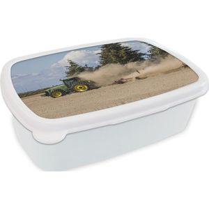 Broodtrommel Wit - Lunchbox - Brooddoos - Tractor - Zand - Boom - 18x12x6 cm - Volwassenen