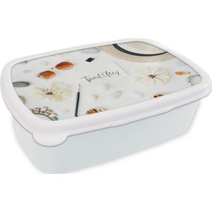 Broodtrommel Wit - Lunchbox - Brooddoos - Tropisch - Hoed - Collectie - 18x12x6 cm - Volwassenen