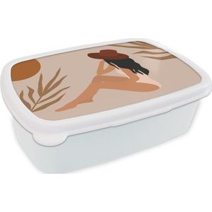 Broodtrommel Wit - Lunchbox - Brooddoos - Zomer - Zon - Hoed - 18x12x6 cm - Volwassenen