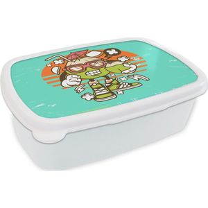 Broodtrommel Wit - Lunchbox - Brooddoos - Kokosnoot - Zonnebril - Retro - 18x12x6 cm - Volwassenen