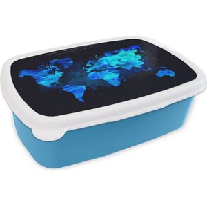 Broodtrommel Blauw - Lunchbox - Brooddoos - Wereldkaart - Verf - Zonsondergang - 18x12x6 cm - Kinderen - Jongen