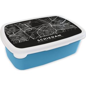 Broodtrommel Blauw - Lunchbox - Brooddoos - Kaart - Schiedam - Zwart - 18x12x6 cm - Kinderen - Jongen