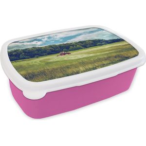 Broodtrommel Roze - Lunchbox - Brooddoos - Tractor - Boom - Riet - 18x12x6 cm - Kinderen - Meisje