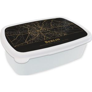Broodtrommel Wit - Lunchbox - Brooddoos - Kaart - Berlijn - Goud - Zwart - 18x12x6 cm - Volwassenen
