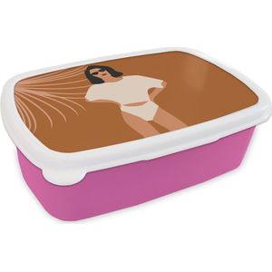 Broodtrommel Roze - Lunchbox - Brooddoos - Zomer - Zonnebril - Minimalisme - 18x12x6 cm - Kinderen - Meisje